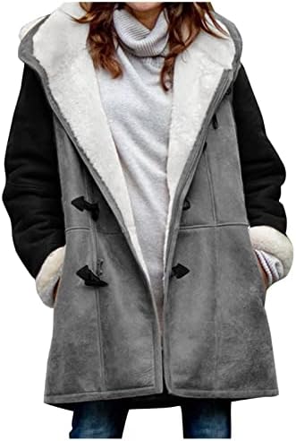 Womenените зимски палто плус големина крпеница плус кадифена надворешна облека рог џебови од џебови со качулка со качулка