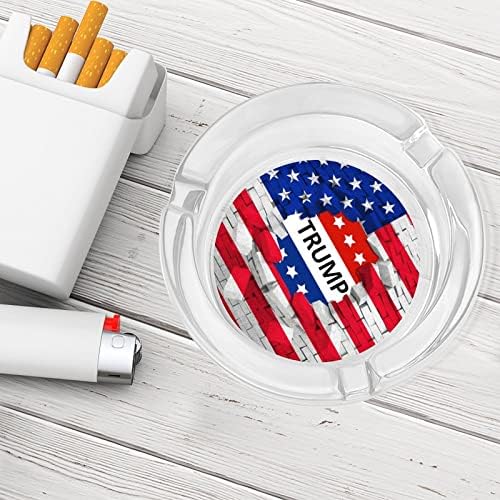 Знамето на САД и Трамп модерен дизајн стакло цигари од пепелници симпатична преносна десктоп фиока за пепел за украси за домашни автомобили