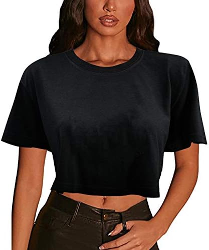 uikmnh женски летен краток ракав, буги култура, исечена цврста кошула со кратки култури