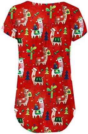 Dnури жени краток ракав Божиќна блуза симпатична копче екипаж вратот плетени маици елк печати Божиќни врвови на тинејџерски кошули за тинејџери