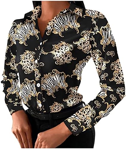 Fragarn гроздобер блузи за жени деловни лекови со долги ракави со копче надолу, елегантни дами плус големина на врвови на туника