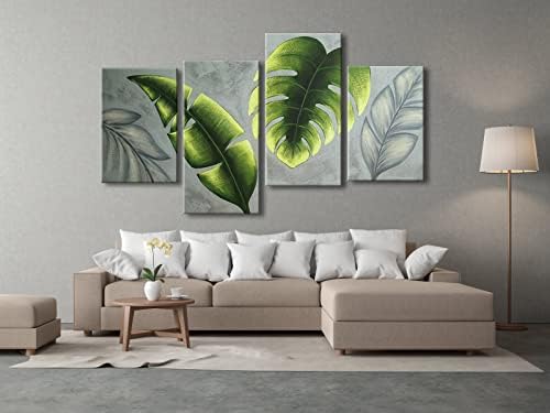 Wieco уметност големи ботанички слики wallидна уметност на платно апстрактни зелени лисја платно wallидна уметност за дневна соба
