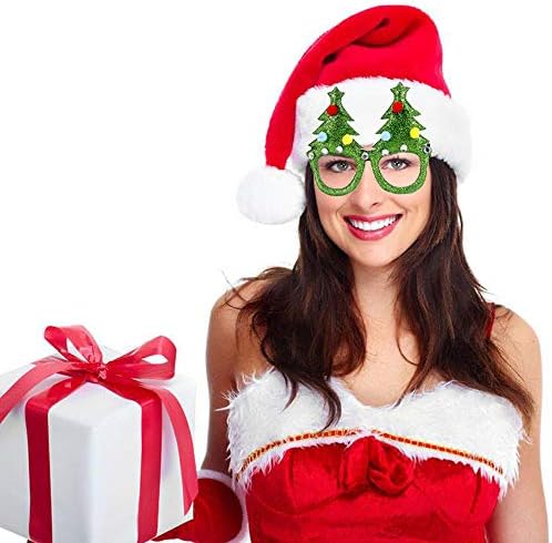 Божиќна забава Очила рамка Божиќна сјајна очила за очила на дрвјата и ирваси на ирваси на дрвјата, елени Дента Клаус Снежни очила, унисекс костум