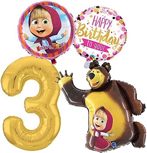 Затеј Шарени Балони Од Фолија Поставени За Роденден 3 Години Маша И мечката Мишка Маша и Ел Осо
