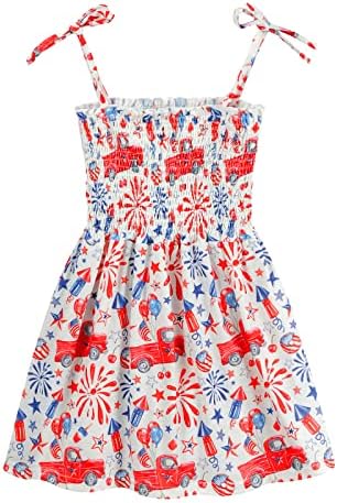 Ткрија 4 јули Облека За Мали Деца Девојки Летна Облека Фустани Со Американско Знаме