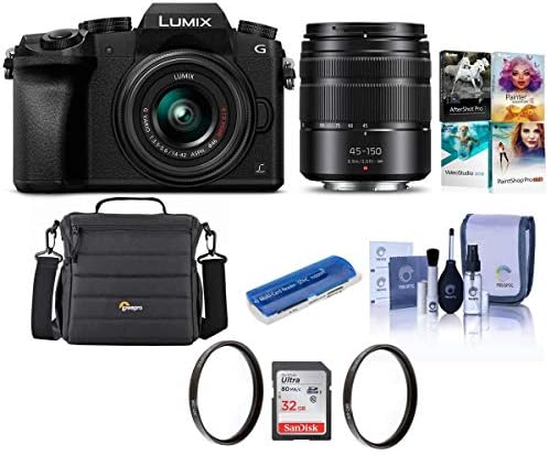 Panasonic Lumix Dmc-G7 Mirroless камера Со Lumix G Vario 14-42mm и 45-150mm Леќи Објектив, Црно-Пакет Со Камера Случај, 32gb Sdhc Картичка,