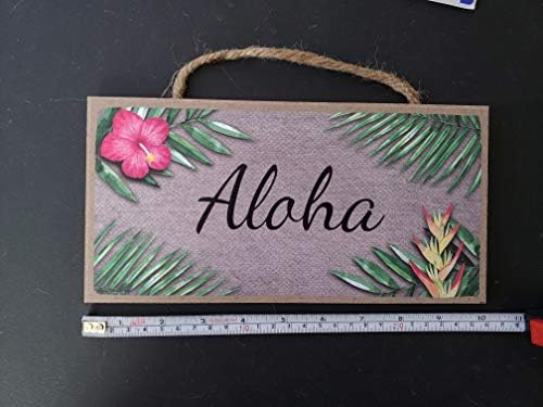 Алоха виси знак на дрво - Мала хавајски тропски wallиден декор плакета - 10 x 5 инчи
