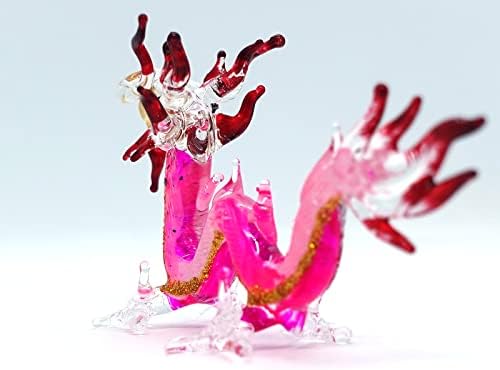 Сансукијај змеј минијатурен рачен стаклен уметнички фигурини животни колекционерски подарок домашен декор, розова