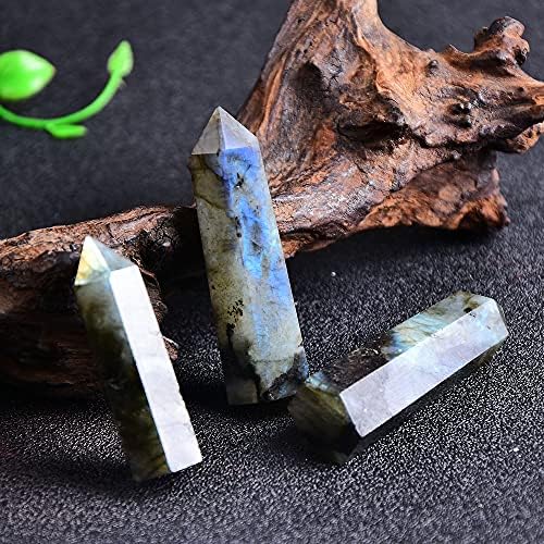 Shitou2231 1pc природен лабрадорит хексагонален камен кристал кристална точка Реики минерален украс заздравување стапче за домашно