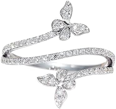 Двоен прстен од пеперутка сребрена циркон дијамантски венчален ангажман прстен подарок накит за жени во форма на пеперутка