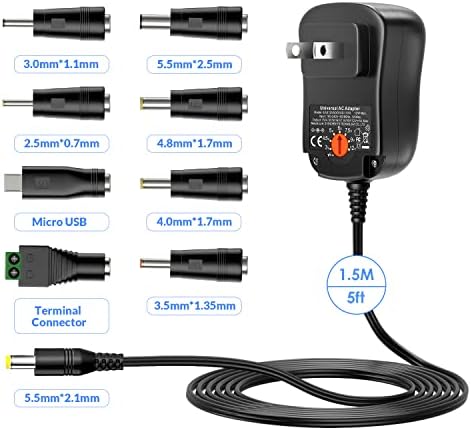 Outtag 12W Универзален AC адаптер 3V 4.5V 5V 6V 7.5V 9V 12V мулти -напонски кабел за напојување на електрична енергија за електроника за