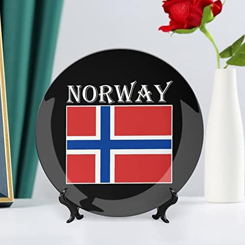 Норвешка Знаме Коска Кина Декоративна Плоча Тркалезни Керамички Плочи Занает Со Штанд За Прикажување На Декор За Ѕидна Вечера Во Домашна