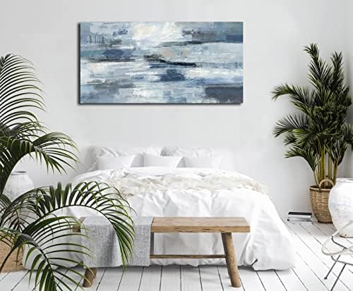 Veeae Апстрактна платно wallидна уметност океански платно слики сина бела сива слика гроздобер wallид декор модерни уметнички дела за