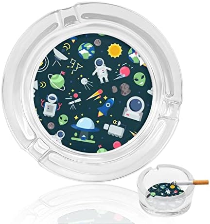 Вселенски шема шатл -ракета астронаут starsвезди стакло пепелници за цигари и цигари, држач за табела за табела за декорација на маса