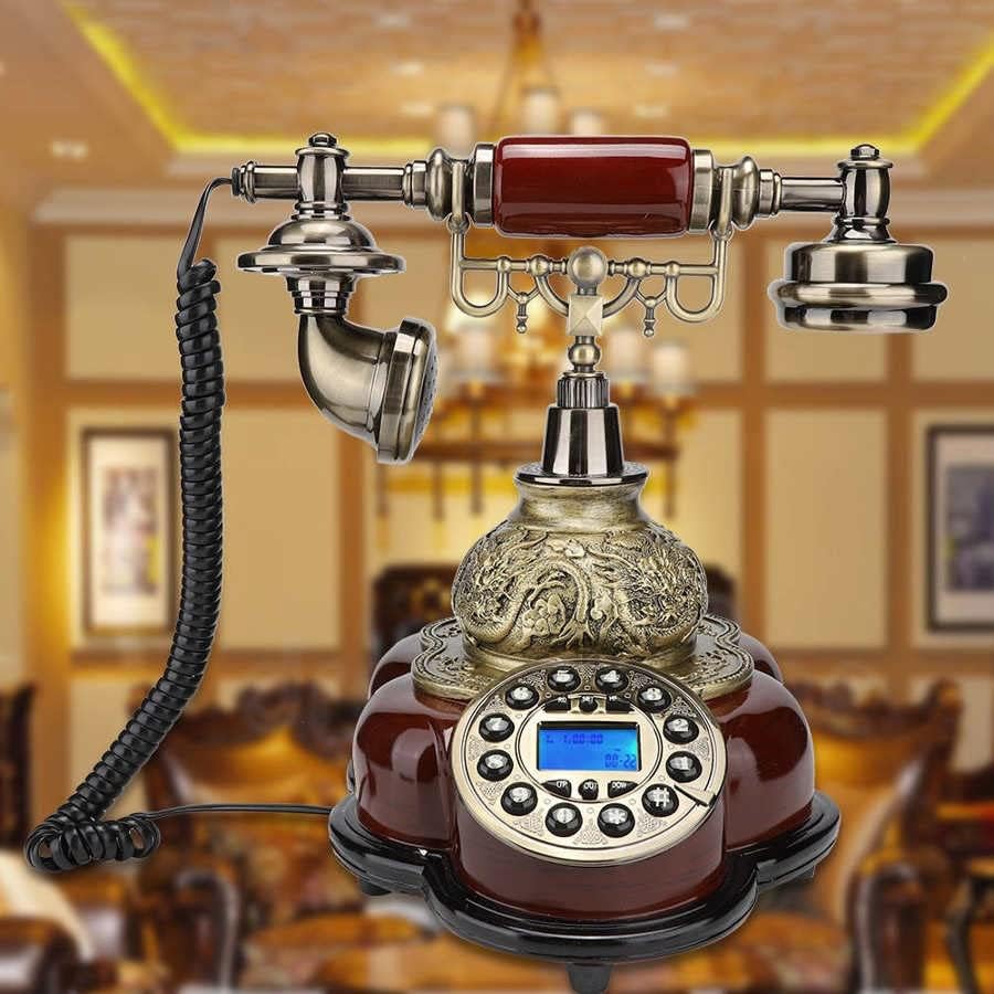 VYFDP Антички кабел Телефонски фиксни дигитални ретро телефонско копче бирање гроздобер декоративно цврсто дрво телефони Полената канцеларија