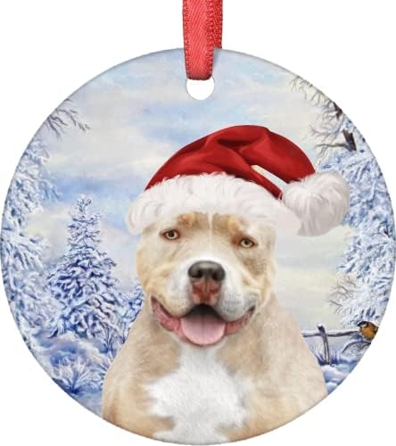 Gomblessign American Bully Christmas Ornament 2021 Орнаменти на кучиња Булдог за украси на дрвја Керамички круг Божиќни украси