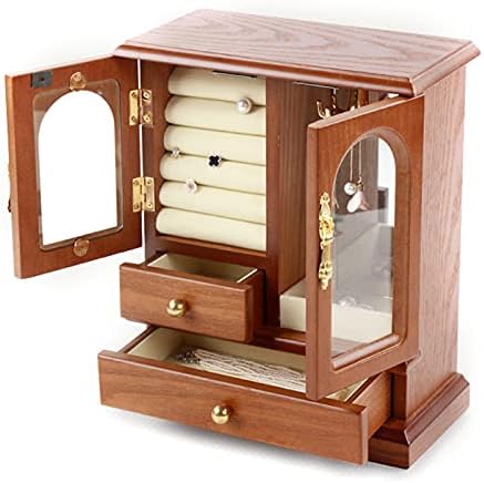 Реална природна дрвена дрвена кутија за организатор на накит за жени девојки, Организатор на обетки кутија со моллд дрво, ориентален