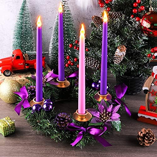 Mceast 11.8 Инчен Божиќ Доаѓањето Венец Свеќа Држач Пурпурна Лента Доаѓањето Венец Централна Декорација со 4 Пламен Конус Свеќи За X