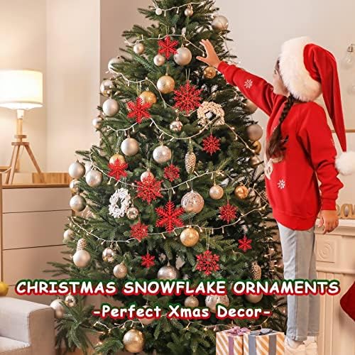 Fovths 48 парчиња Божиќни сјајни украси од снегулка пластични украси за новогодишна елка поставува декоративни висечки снегулки во