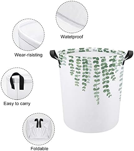 Кошница за перење FODUODUO Зелена винова лоза за перење алишта со рачки што може да се преклопи со валкана облека за складирање