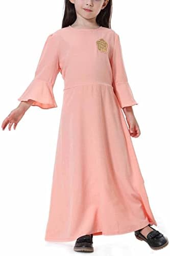 Мали Девојчиња Деца Одблесок Макси Фустан Со Долги Ракави Муслиманска Абаја Наметка Обичен Едноставен Модерен Секојдневен Фустан Во