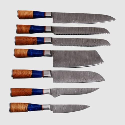 Сет за Челични Ножеви во дамаск-Рачно Изработени Ножеви За Готвачи Од 7 Парчиња За Прецизно Сечење