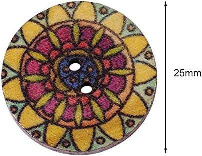 100 парчиња дрвени копчиња со гроздобер стил цвет сликарско коло 2 дупки Дрвени занаетчиски копчиња за DIY занаетчиска занаетчиска декорација