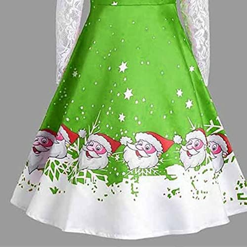 Божиќни носии за жени гроздобер фустан чипка за шиење дизајн империја половината Санта Печати Божиќ ретро класичен чај фустан