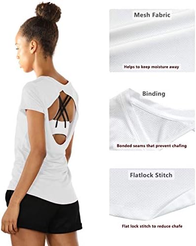 ICIZONE Отворен грб маици за жени - Водење салата кошули со јога врвови вежбаат кратки ракави