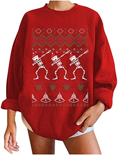 Божиќен Пуловер За Женски Долги Ракави Обични Маици Блузи Божиќни Печатени Дами Модни Маици Кошули Дуксери
