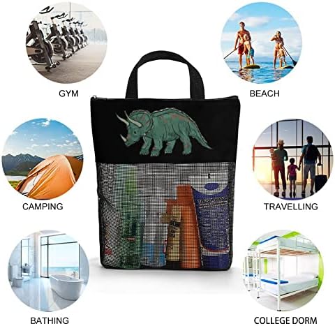 Торби за играчки за играчки со плажа од диносаурус мрежа за шопинг торба Преносна еднократна намирници за намирници со чанти со