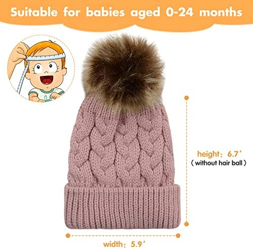 Зандо бебе новороденче зимска капа плетете густа бебе девојче капи, топло пом пом бебе бени шапка ски -новороденчиња капи за момчиња за момчиња