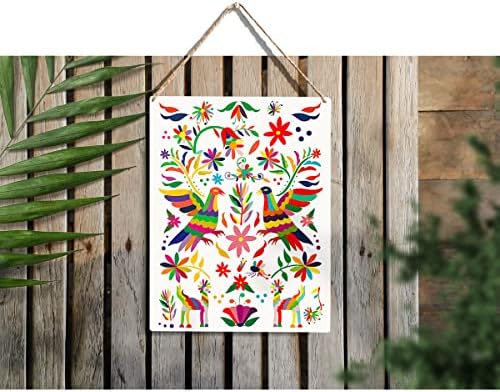 Современа мексиканска шема дрво знак шарен мексикански дрвени знаци рустикална висечка плакета домашна уметност 8 x 10, совршен знак за декор