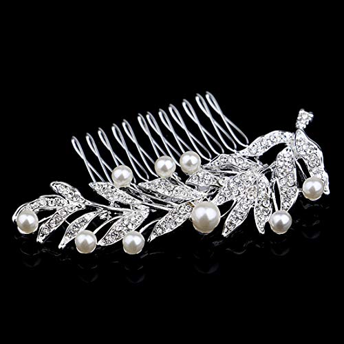 Двојник невестински чешел за коса Rhinestone сребрена кристална лисја крило коса парче свадбени додатоци за коса за деверуша жени девојки
