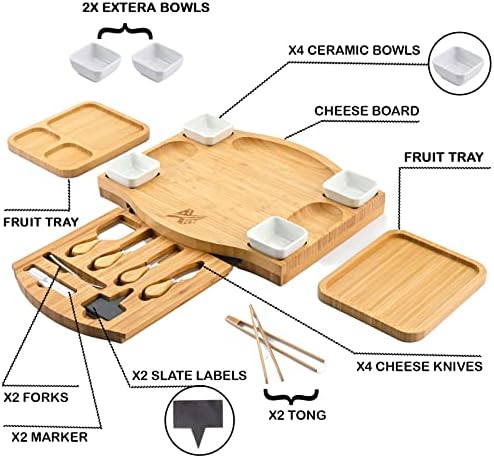 Табла за сирење од бамбус ајтити, табла за чистач и послужавник за сервисирање, вклучувајќи бесплатна фиока за овошје од правоаголник