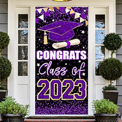 Класа На Банер за 2023 Година, Виолетови Украси За Забави За Дипломирање 2023 Заднина На Тремот На Влезната Врата, Честитки За Висечка