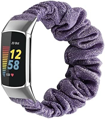 Scrunchie Watch Bands компатибилни со Fitbit Charge 5 бендови за жени, мека ткаенина Еластична замена на зглобовите за роденденски подароци за полнење 5