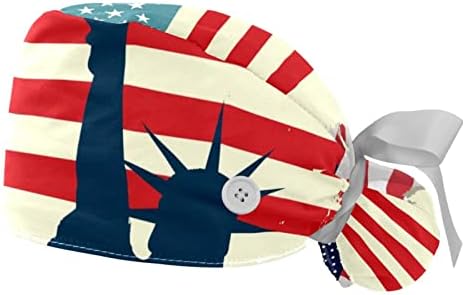Grunge USA Flag Statutue Liberty Retro прилагодливо работно капаче со копчиња Womenенски држач за конска опашка лента вратоврска назад