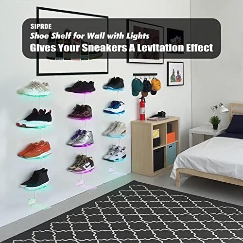 Siprde лебдечка полица за чевли за wallид со светла сет од 5 - приказ на чевли со 20 -бои LED за спална соба, соба за игри, дневна соба