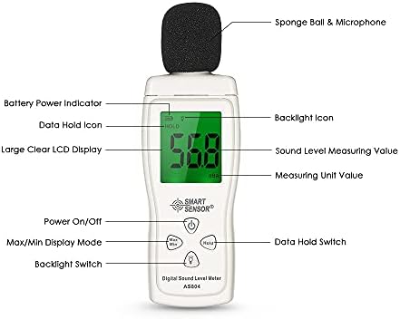 Мерач на бучава SDFGH Мини дигитален мерач на ниво на звук LCD дисплеј мерач на бучава мерна инструмент за децибела тестер 30-130dba
