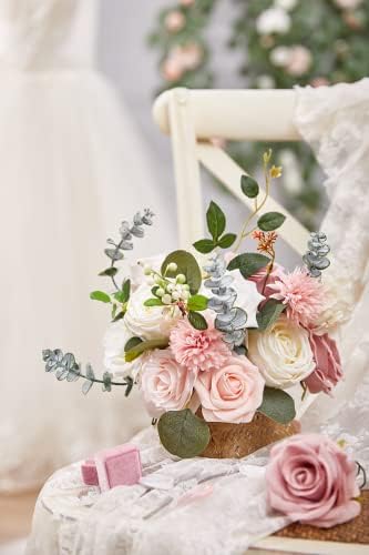 Сервалин вештачки цвеќиња лажни свилени цвеќиња за DIY свадбени букети декорација на торта мешани рози комбо руменило розови и бели