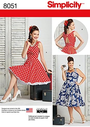 Едноставност 8051 1950-ти Гроздобер моден моден пин за шиење на фустани од Тереза ​​Лаки, големини 10-18