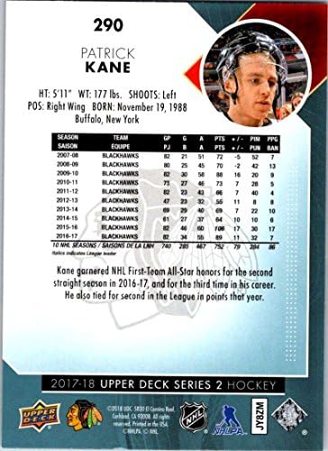2017-18 Горна палуба Серија 2 290 Патрик Кејн Чикаго Блекхакс хокеј картичка
