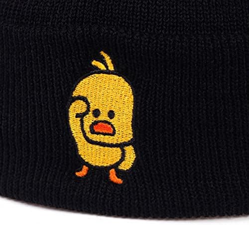Есенски зимски капи Машки капа за машка капа од женски капа, малку жолти патки цртани модели, плетени пријатни топла капа