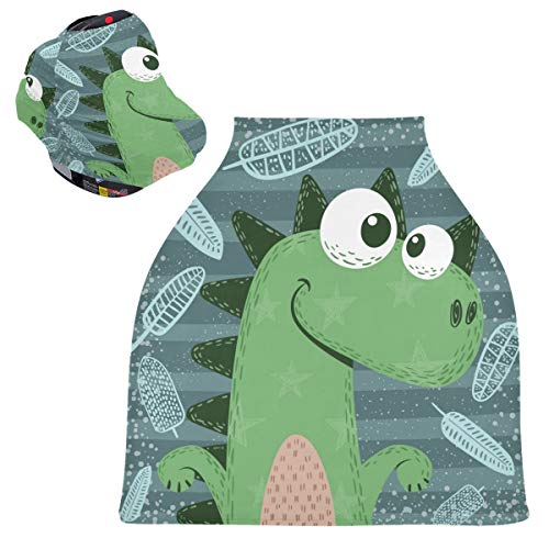 Слатко цртани филмови Дино диносаурус за седишта за бебиња за автомобили - шетач за покривање на носители и капаци за доење, крошна со повеќекратна