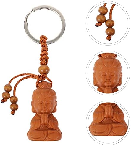 Вемун 4 Парчиња Буда Приврзок за Клучеви буда фигурина приврзок за клучеви кинески синџир за молитва дрво за клучеви статуа