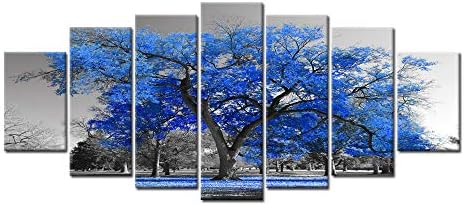 Kreative Arts Екстра големо платно уметнички дела за домашни wallsидови 7 парчиња платно wallид уметност сино дрво пејзаж црно -бело печатење