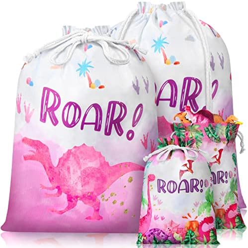 Чапу 4 парчиња Големо бебе девојче туш Подароци торби розови диносауруси за влечење ткаенини кеси розови туш сегашни торбички торбички за