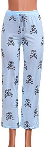 Панталони за пижами за жени меки високо-половини биволи карирани PJS за спиење плус големина на палацо салон со широки панталони за