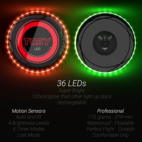 Tosy 36 & 360 LED летачки диск - Екстремно светло, автоматско осветлување, 175g Фризбе, за мажи/момчиња/тинејџери/деца роденден, кампување и дипломирање,